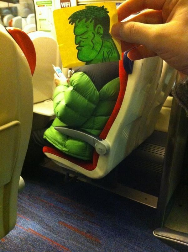 This commuter's attempt to beat boredom.